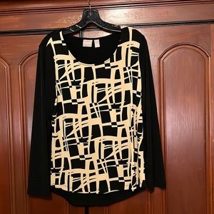 Chico’s Cute Tan & Black Long Sleeve Shirt Size 1
